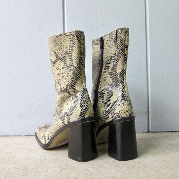 Snakeskin Leather Boots Midcalf Neutral Tan - Picture 5 of 10